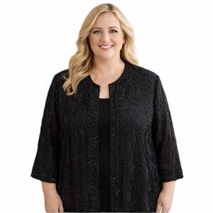Brilliante J.A. Women’s Black Beaded Silk Evening Jacket Plus Size XXL Vintage